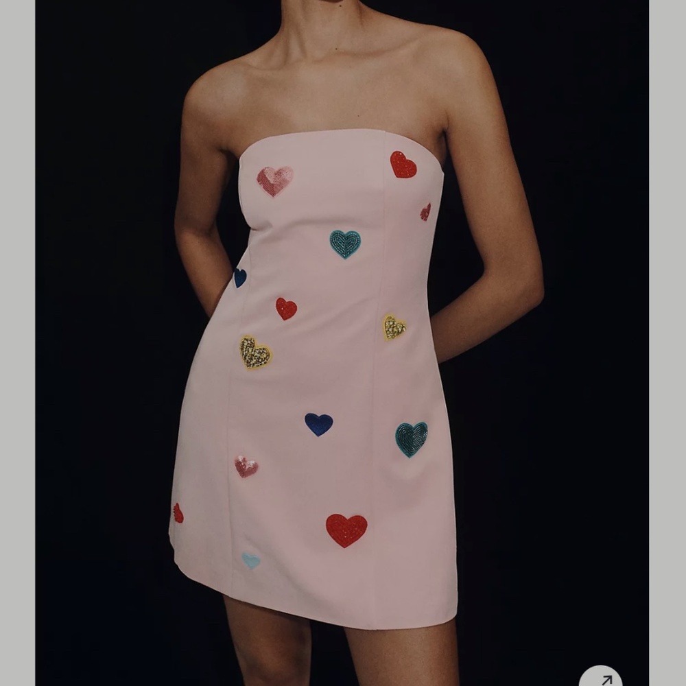 Anthropology Mare Mare Strapless Heart-Embellished Mini Dress